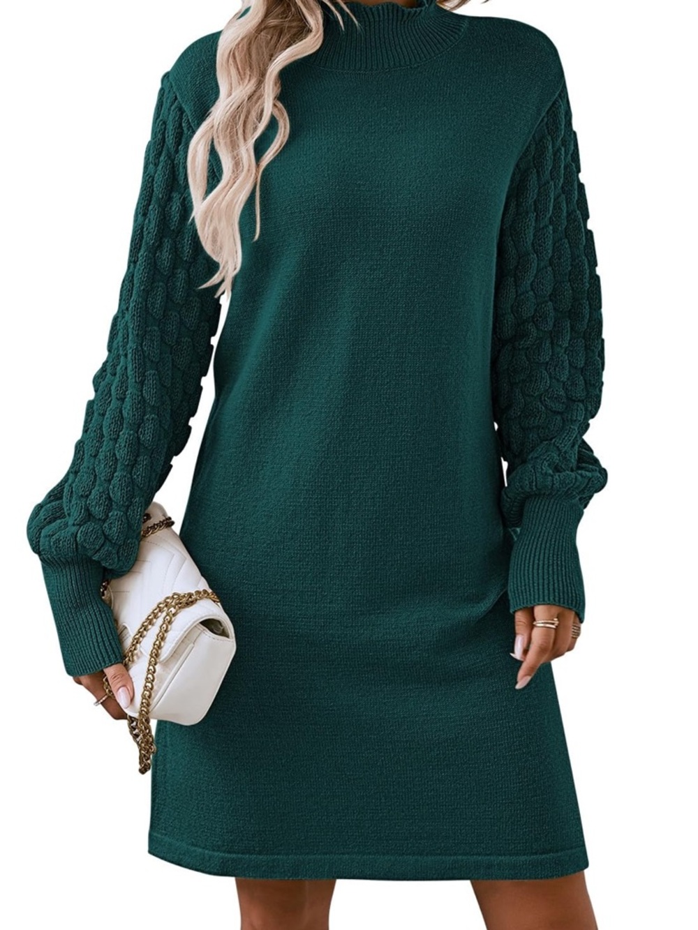 Long Sleeve Mock Neck Sweater Dress Casual Loose Ribbed Knit Mini Short